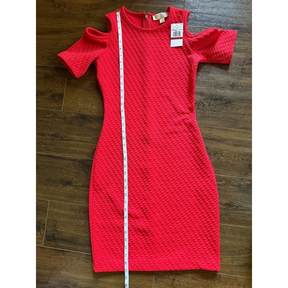 MICHAEL Michael Kors Cold Shoulder Jacquard Dress Red Textured Size XS NWT